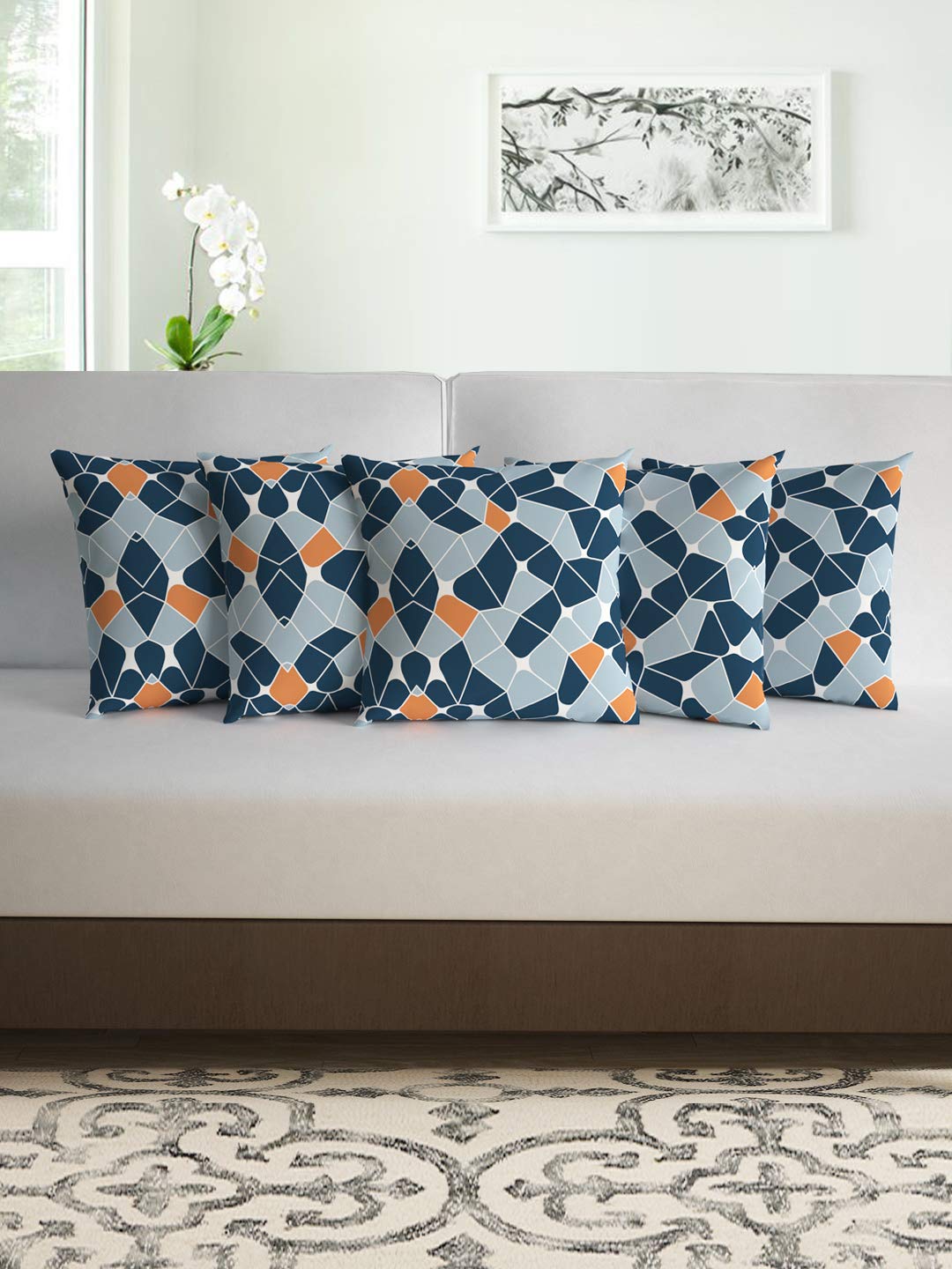 Blue and Grey Set of 5 Microfiber Cushion Covers 16x16 Inchs (40x40,CM)