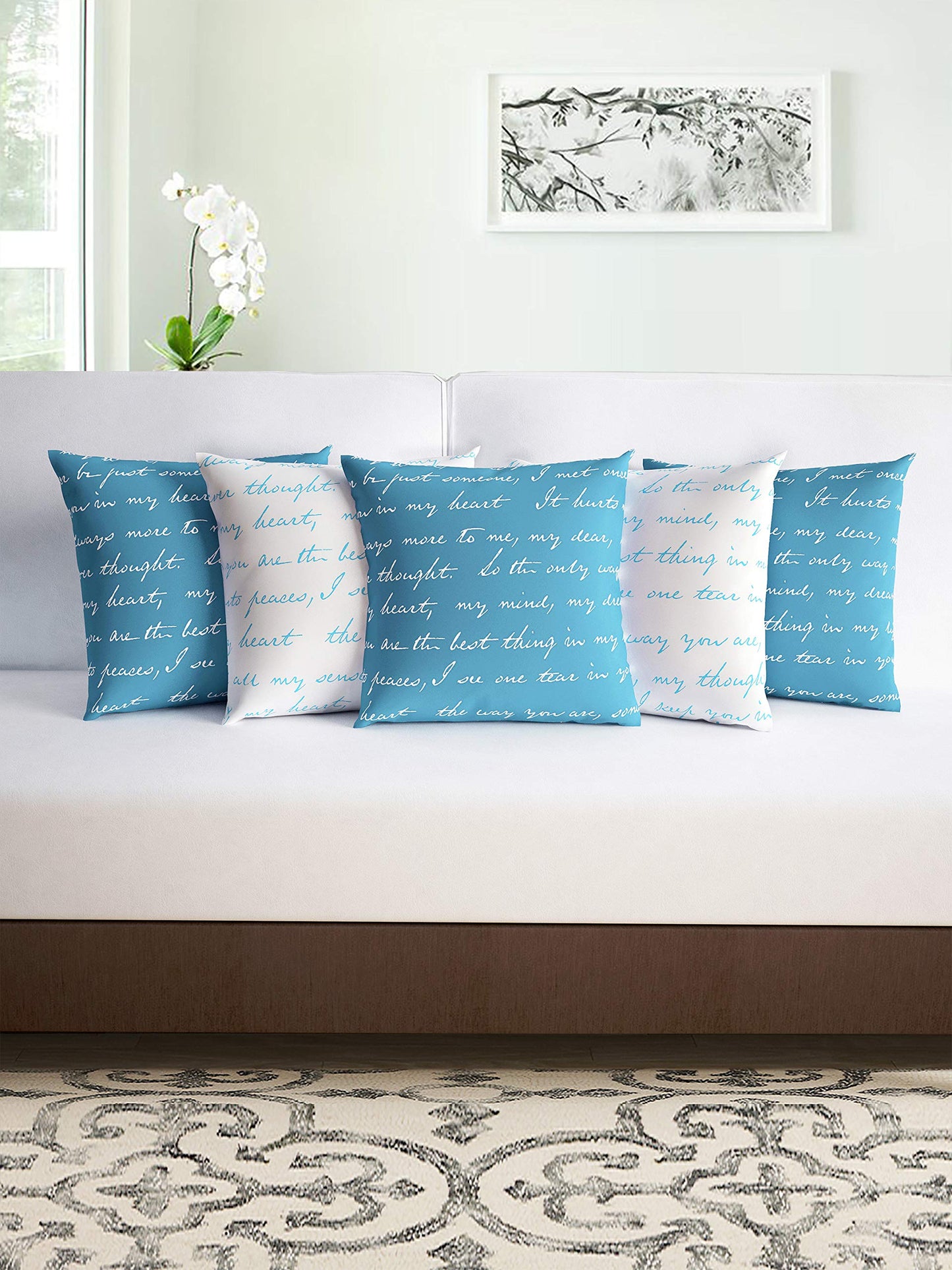 Light Blue Set of 5 Microfiber Cushion Covers 16x16 Inchs (40x40,CM)