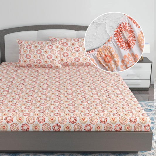 Summer Dahlia Floral Printed Elastic Fitted King Bed Bedsheet