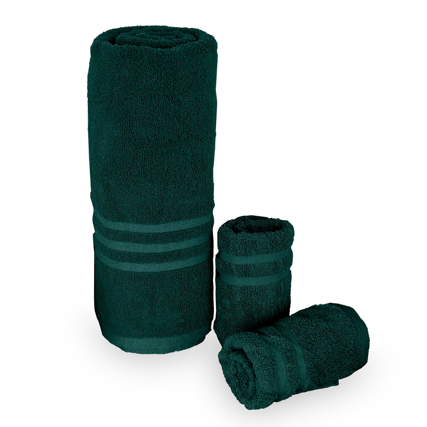 Green Cotton Set of 3 Bath & Hand Towels Combo (40x60 cm, 30x30 cm)