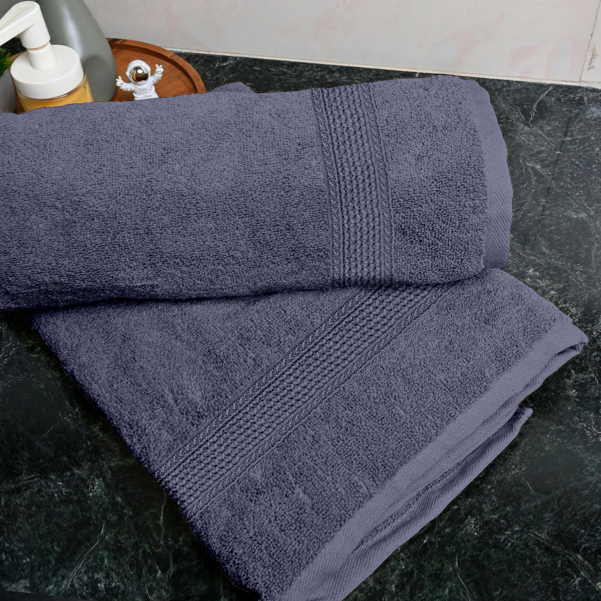 Blue Granite Solid 550 GSM Cotton Bath Towel Set of 2 | 150 × 75 cm