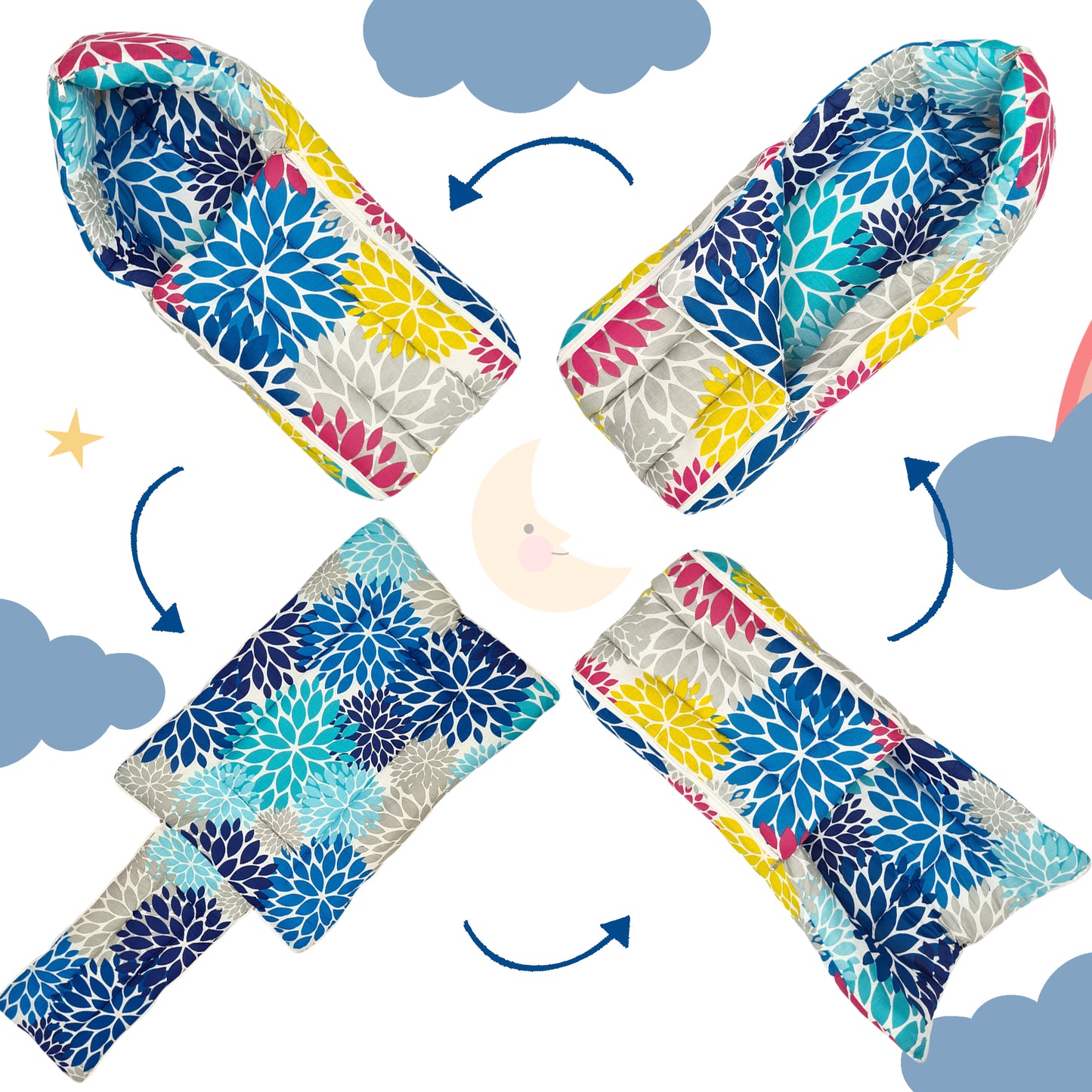 Floral Multicolor Baby Sleeping Bag & Carry Nest for New Born & Infants (0-4 Months)