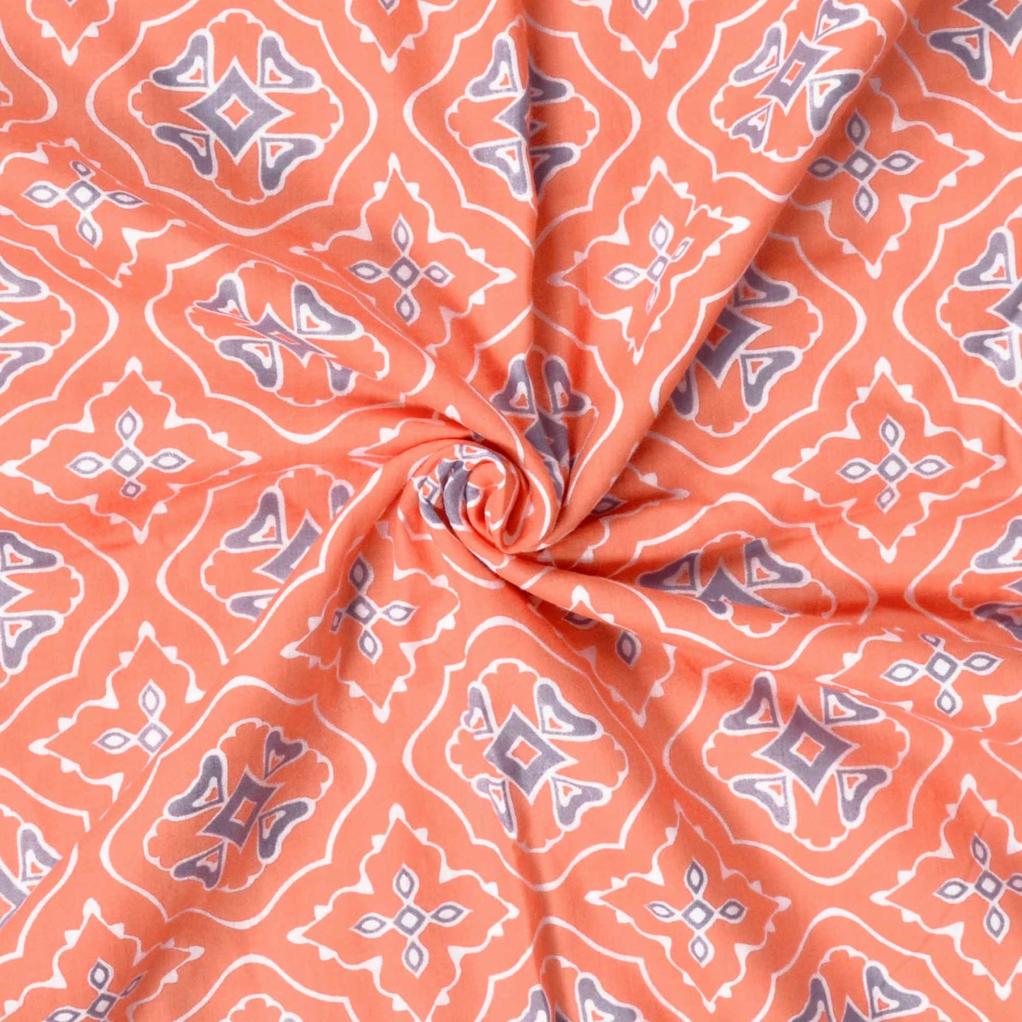 Peach and White 120 GSM 100% Cotton Ethnic Print Reversible AC Dohar For Double Bed