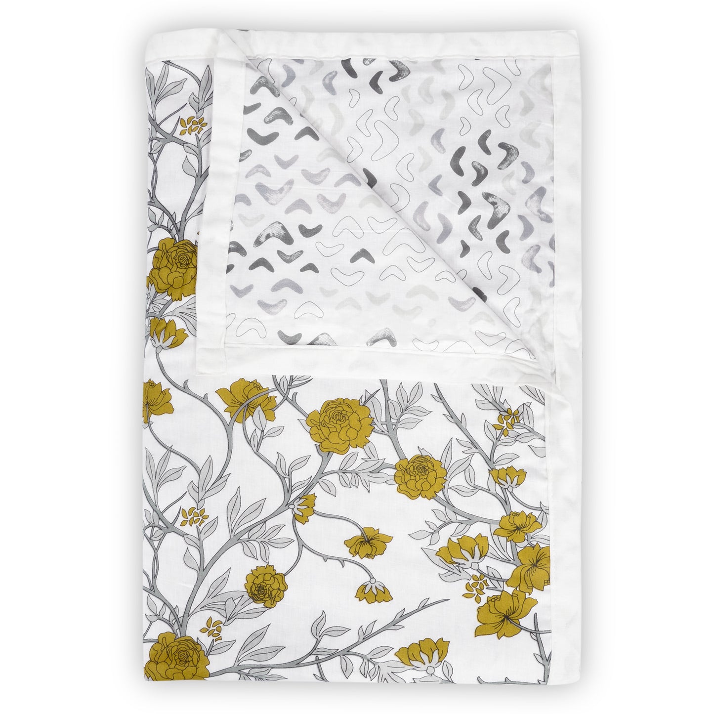 Floral White and Green 120 GSM Reversible Cotton Double Bed Dohar