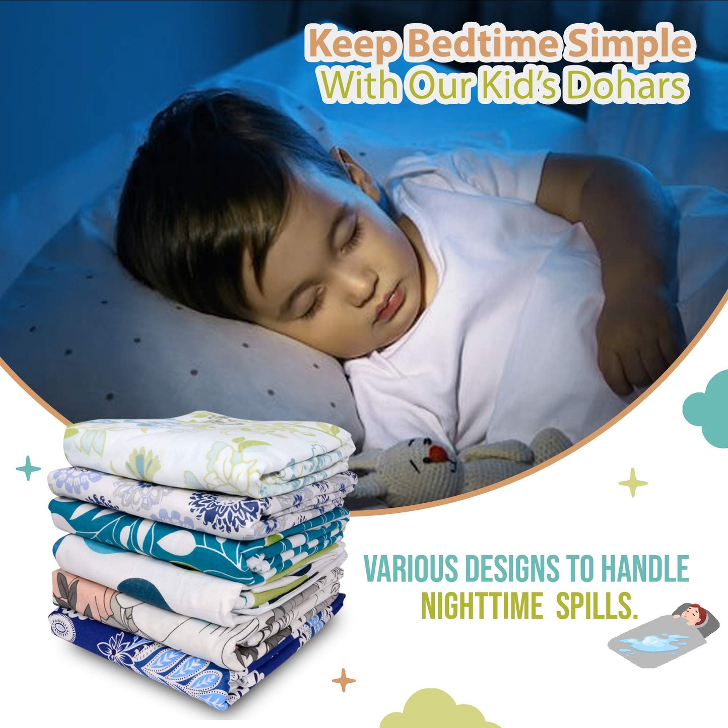 Doodle Round Pattern Kids Single Bed Dohar – 120 GSM Cotton