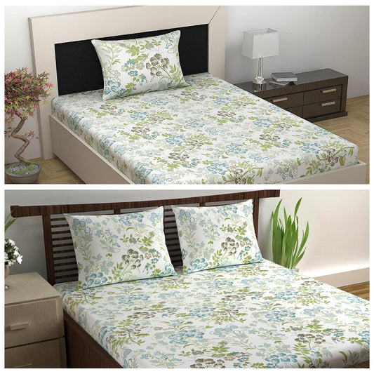 Vintage Green Floral Single and Double Bedsheet Combo