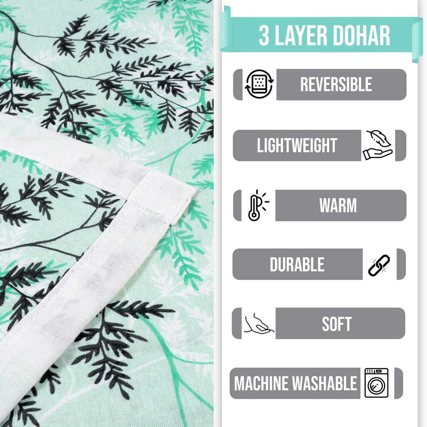 Lady Fern Floral 144 TC 100% Cotton Cozy and Lightweight Double Bed Dohar