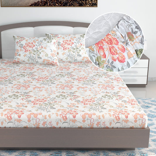 Vintage Floral Elastic Fitted Bedsheet For King Bed