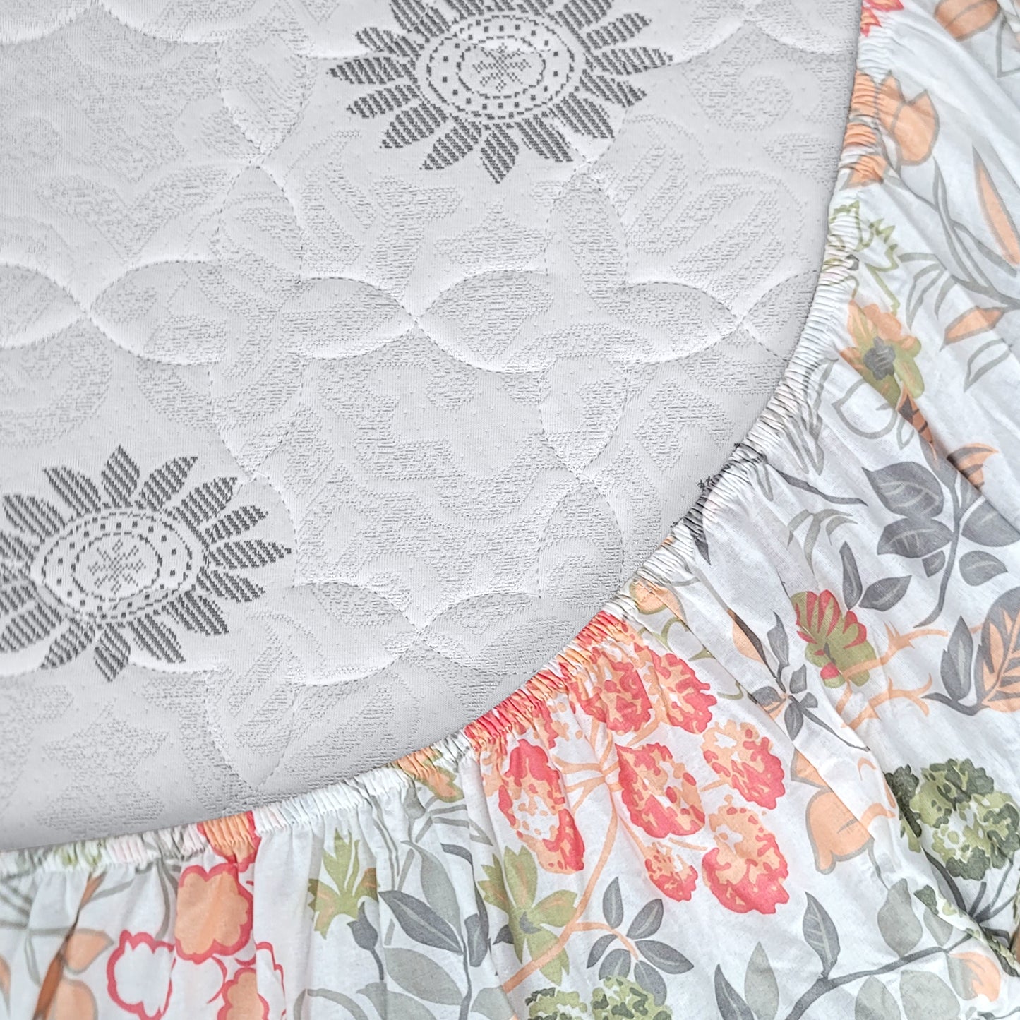Blue and Peach Floral Print Elastic Fitted Combo Bedsheet For Single Bed