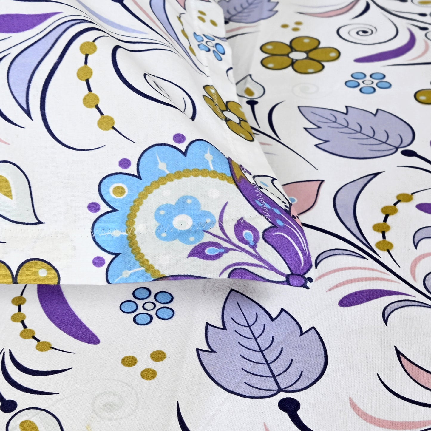 Purple Blue Floral Cotton Elastic Fitted Double Bedsheet