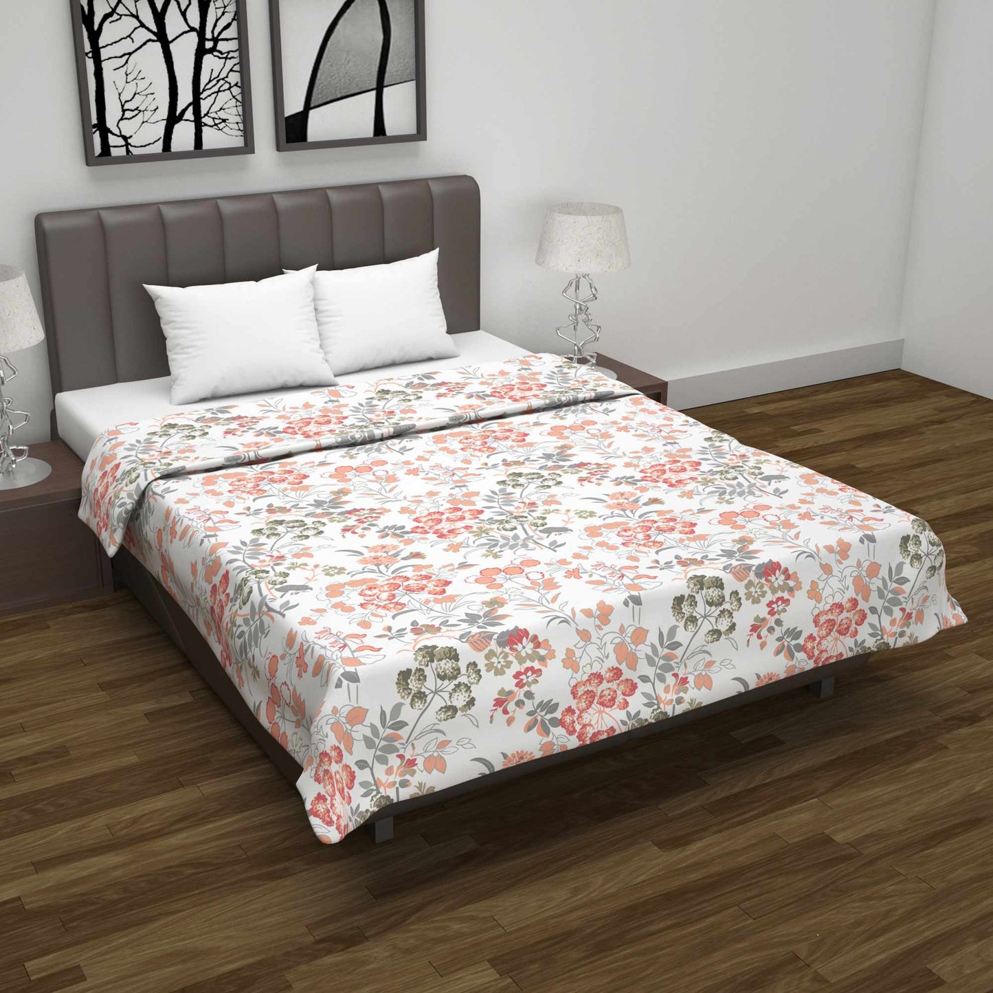 Cream Multicolor 144 TC 100% Cotton Floral Double Bed AC Blanket Dohar for All Season