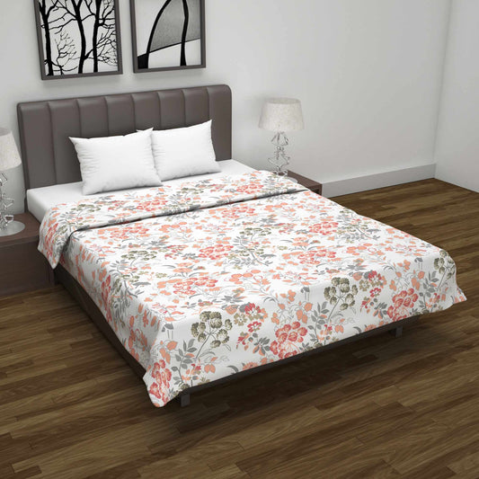 Vintage Floral Peach and White 144 TC 100% Cotton All Season AC Dohar for Double Bed