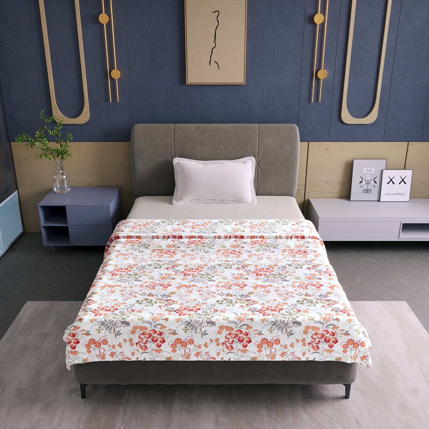 Vintage Floral Peach and White 144 TC 100% Cotton All Season AC Dohar for Single Bed