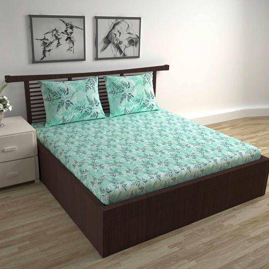 Lady Fern Floral 100% Cotton Bedsheet for Double Bed - Green