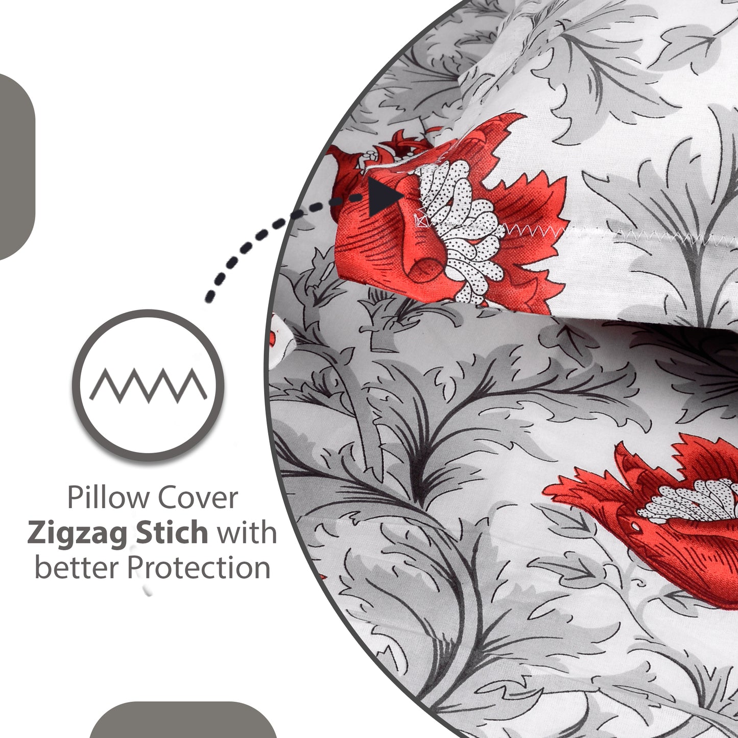 Tulip Floral 100% Cotton Bedsheet for Double Bed - Grey and Red