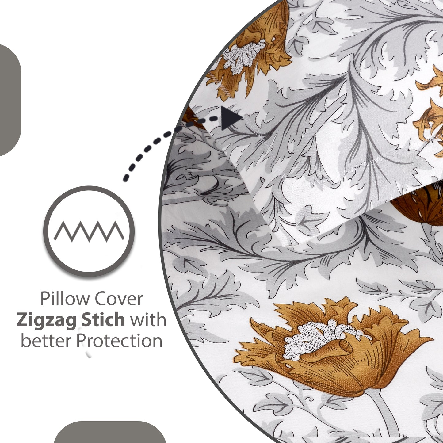 Tulip Floral Grey and Brown Bedsheet for Double Bed- 100% Cotton