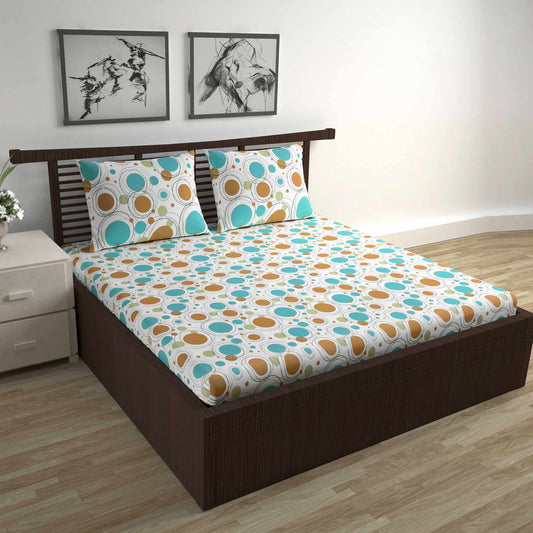 Doodle Round 100% Cotton Bedsheet for Double Bed - Multicolor