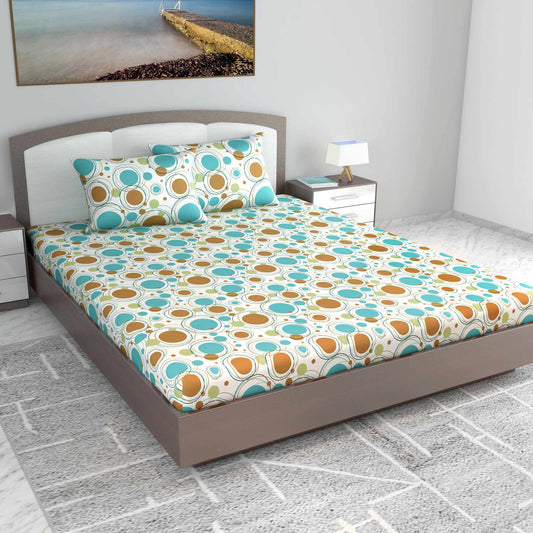 Doodle Round 100% Cotton Bedsheet for King Size Bed - Multicolor