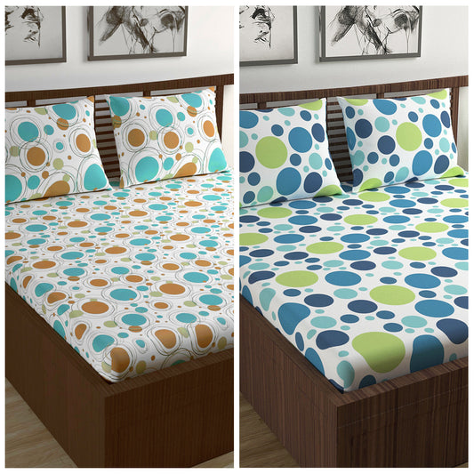 Blue and White Polka Print Combo Set of 2 Bedsheet for Double Bed