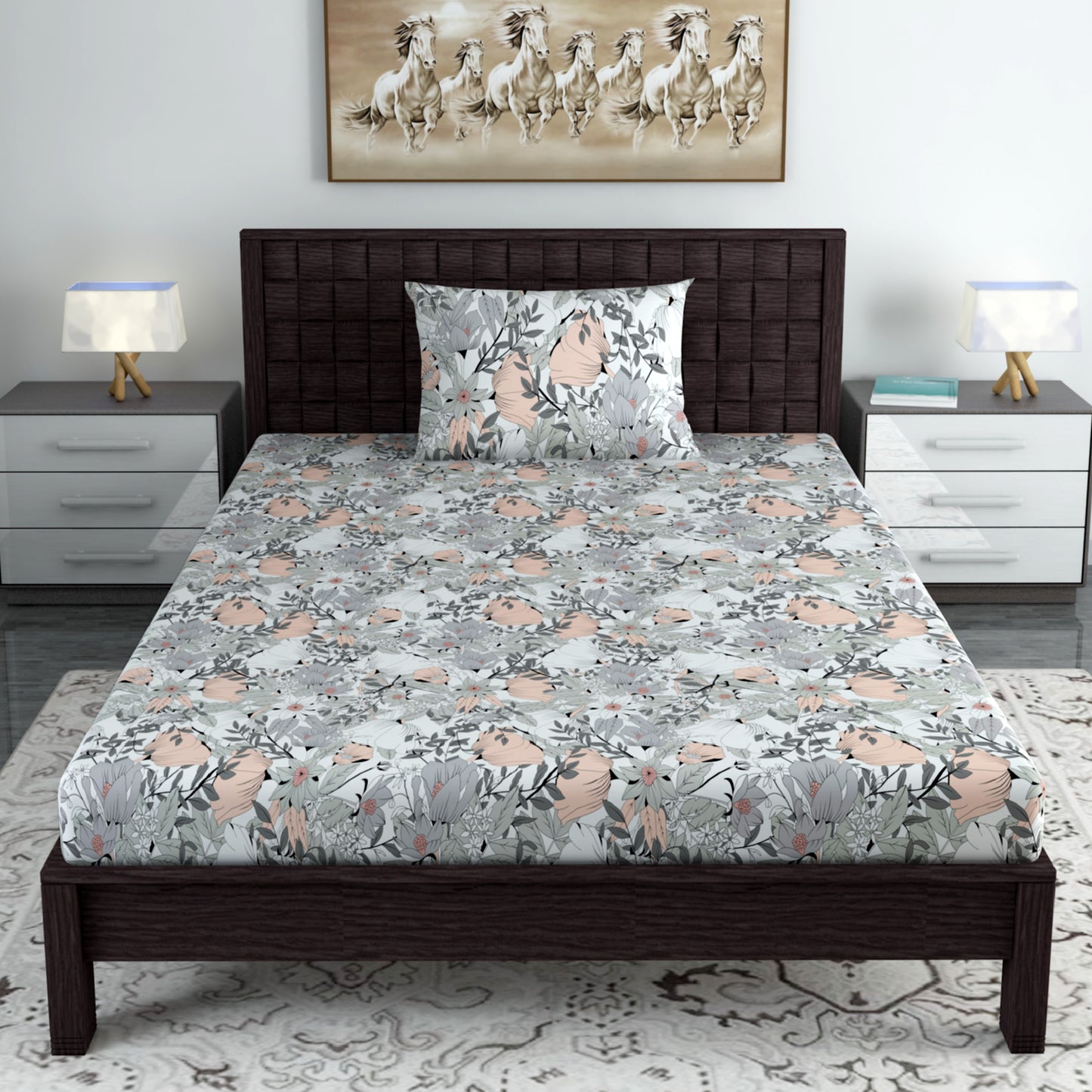 Bloom Floral Print Combo Bedsheet for Single and Double Bed