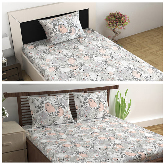 Bloom Floral Print Combo Bedsheet for Single and Double Bed