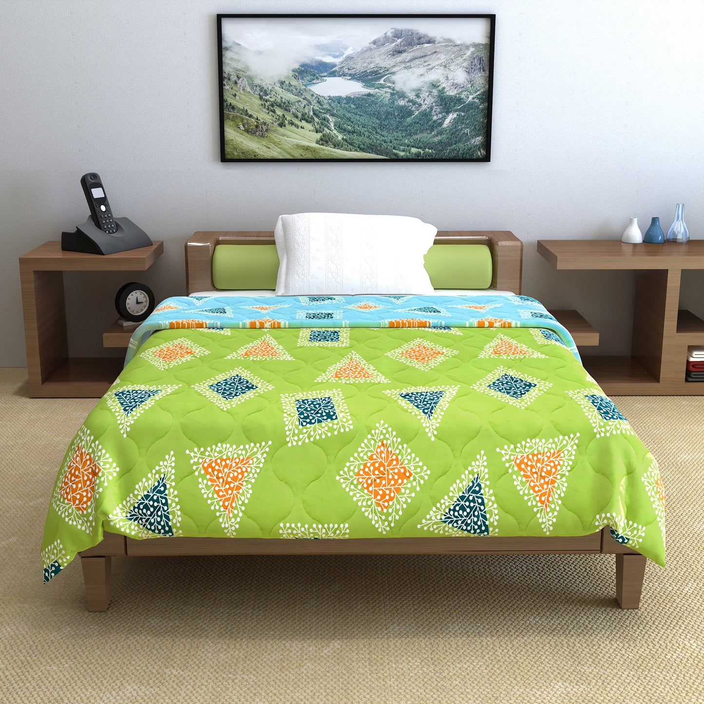 Sky Olive Geometric Single Bed Comforter – 120 GSM Microfiber