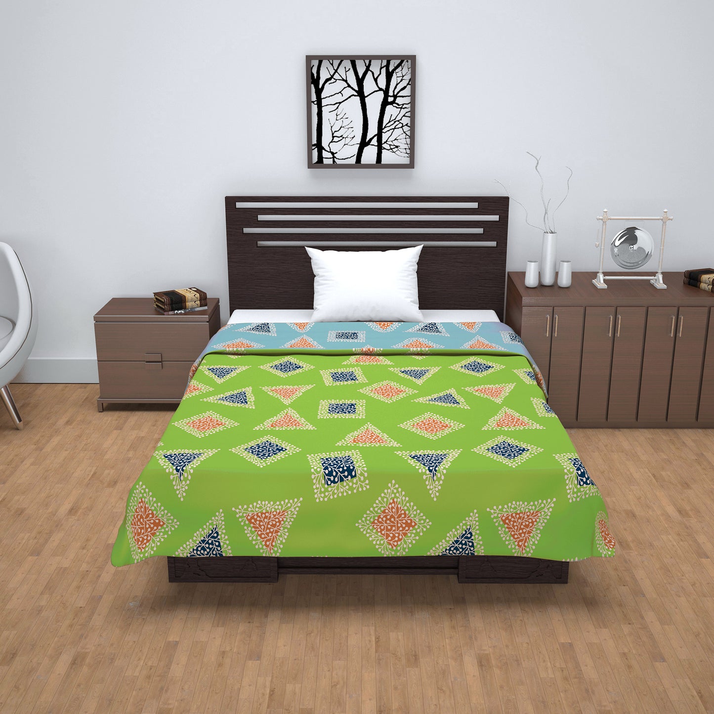 Sky Olive Geometric Pattern Single Dohar – 120 GSM Microfiber
