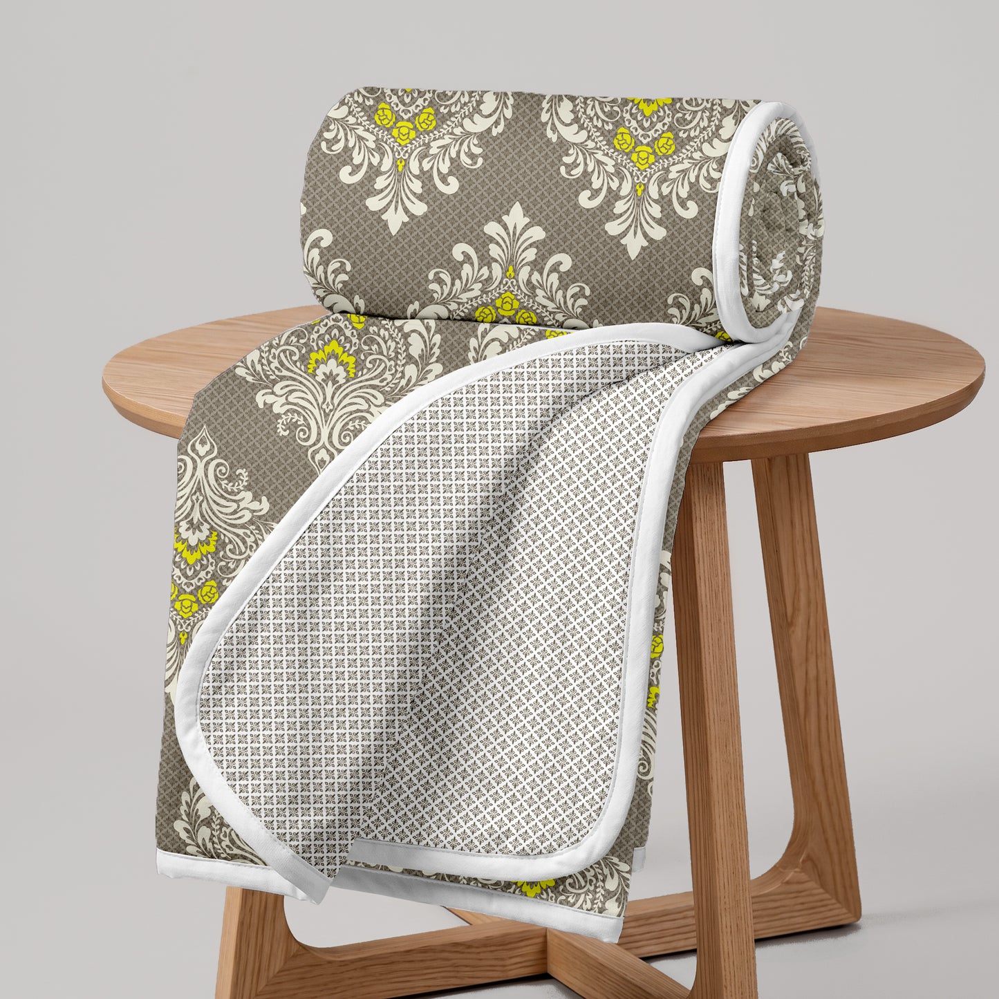 Cream And Yellow Floral Printed Lightweight Microfiber Single Dohar