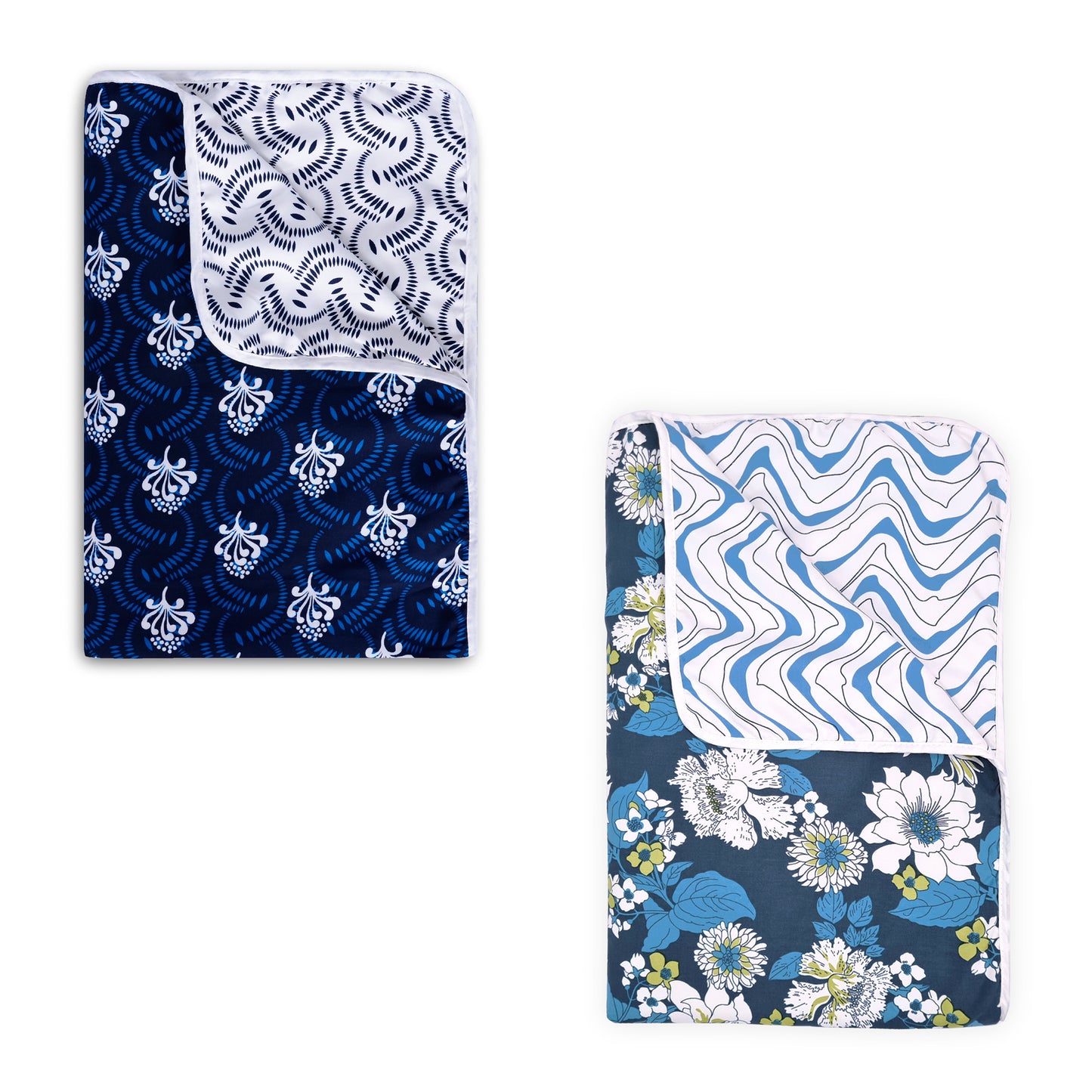 Navy and Light Blue Floral Microfiber Combo Set of 2 Dohar For Single Bed