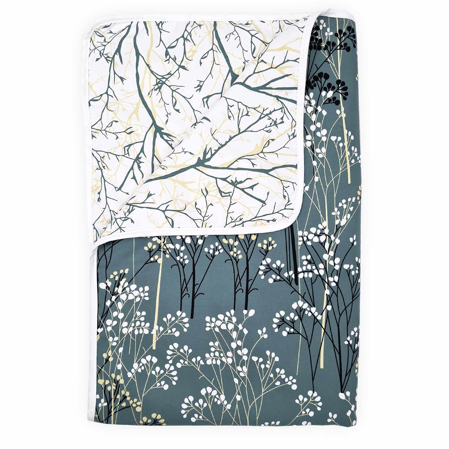 Mehndi Green and White 120 GSM Microfiber Floral Pattern Double Bed AC Blanket Dohar for All Season