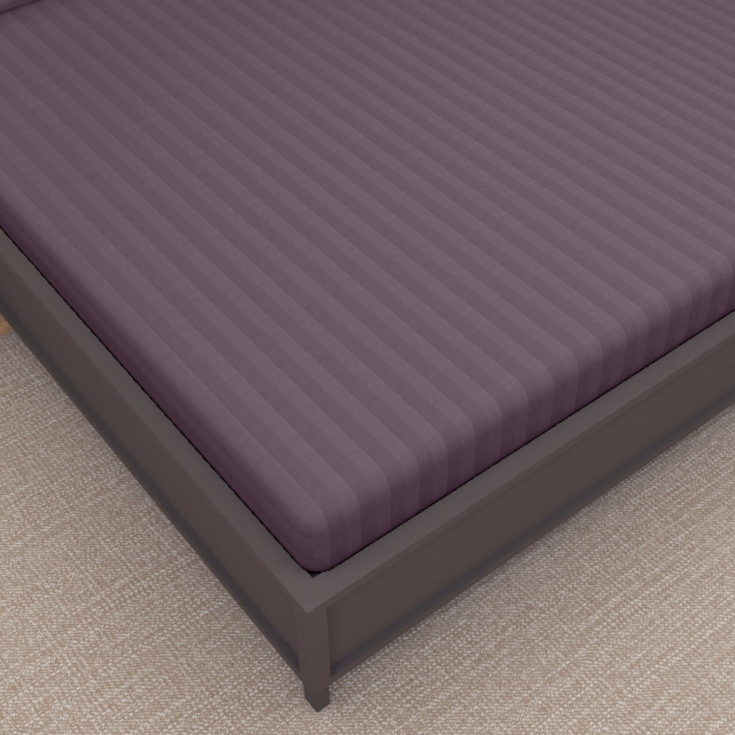 Plum 100% Cotton 220 TC Italian Stripes Flat King Size Bedsheet With 2 Pillow Cover for Bedroom