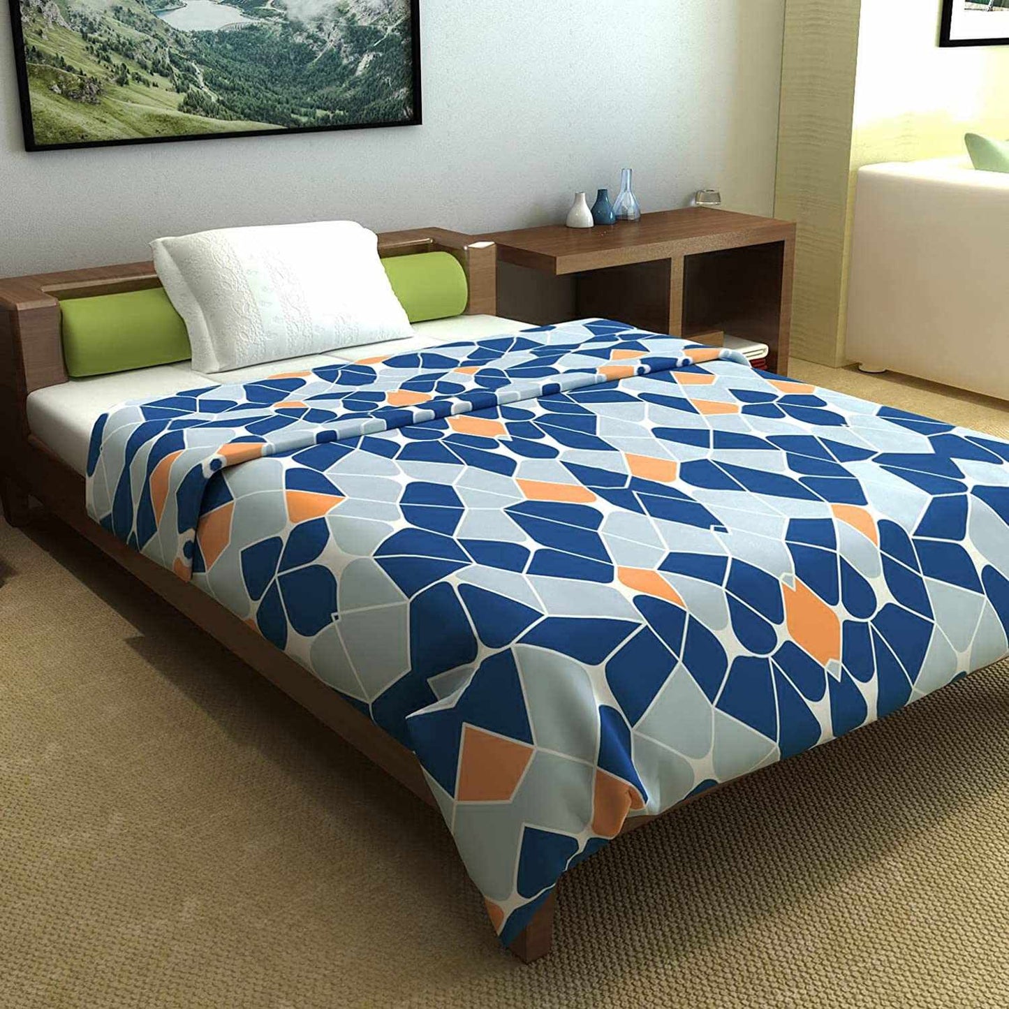 Blue Abstract AC Quilt Comforter for Single Bed