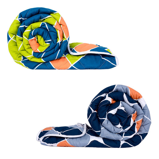 Blue and Orange Abstract Microfiber Comforter Combo For Single Bed