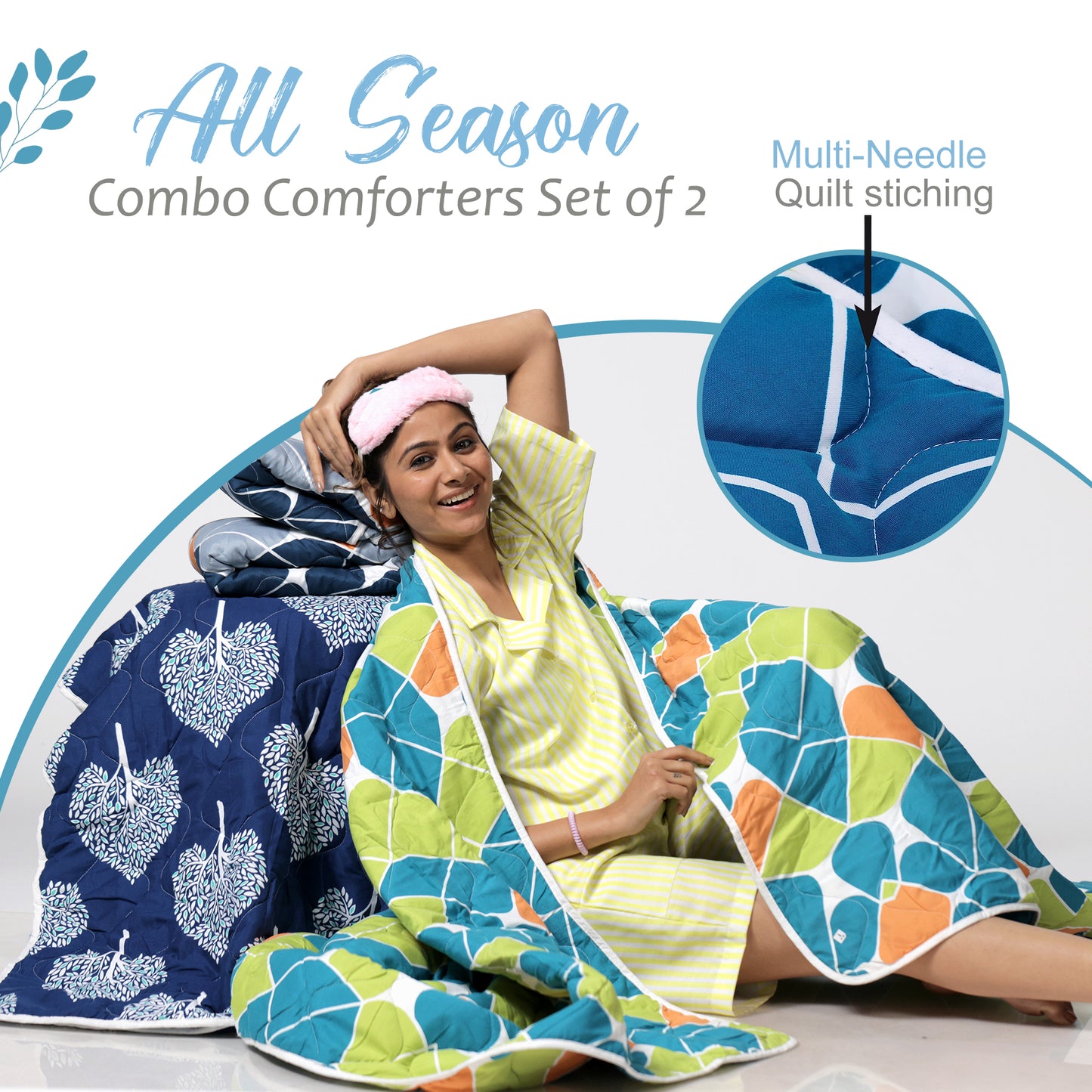 Blue and Black Abstract Pattern Comforter Combo For Single Bed