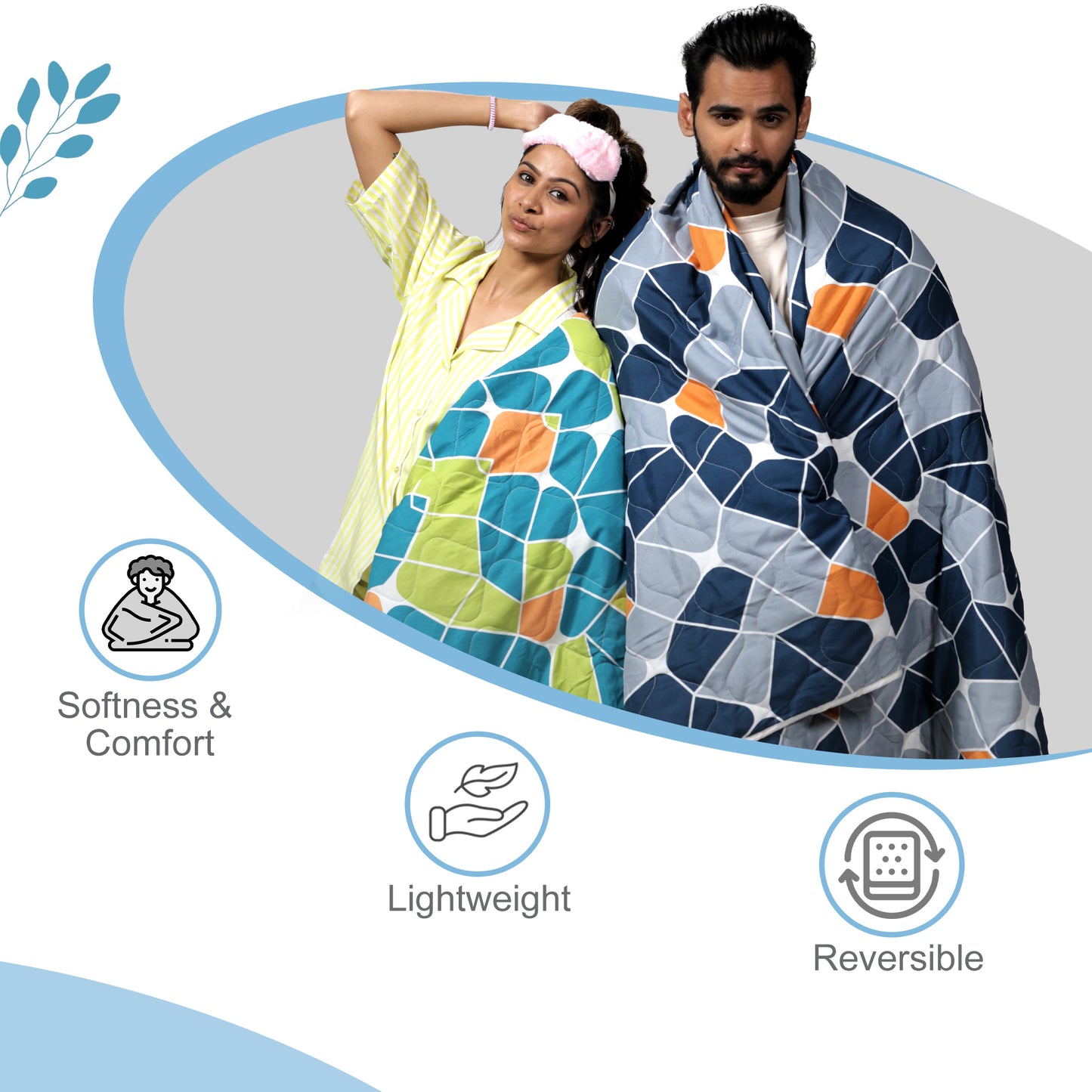 Blue and Grey Abstract Pattern Microfiber Single Comforter Combo