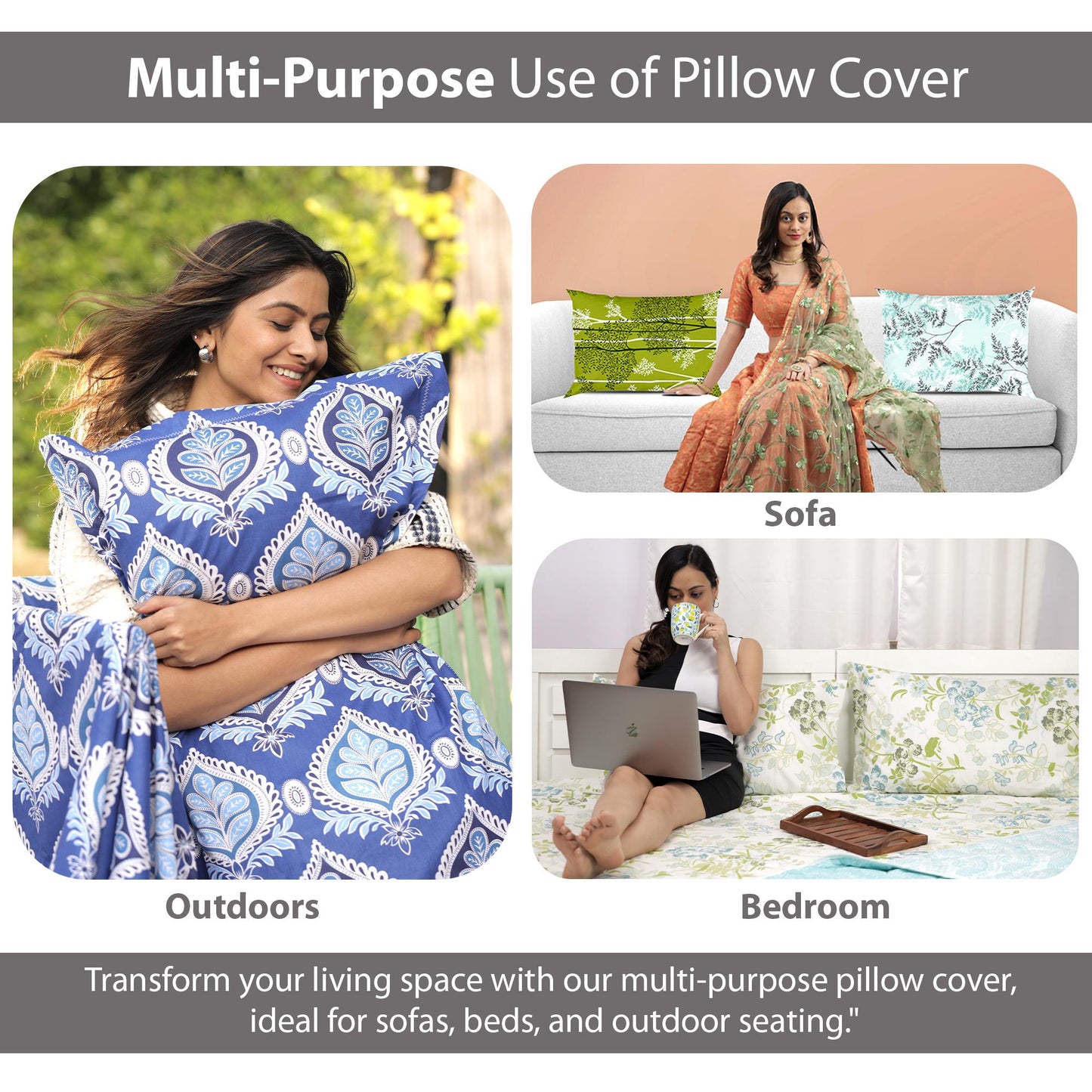 Multicolor Set of 6 Cotton Pillow Covers 18 x 28 Inches (46 x 71 CM)