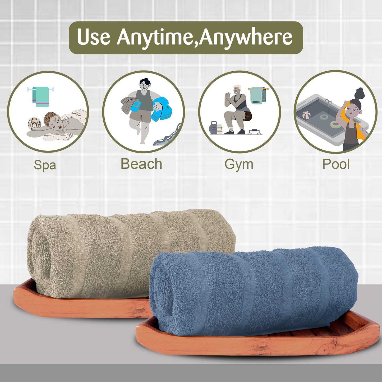 Burgundy and Light Blue 100% Cotton Set of 2 Combo 250 GSM Quick Dry Bath Towel