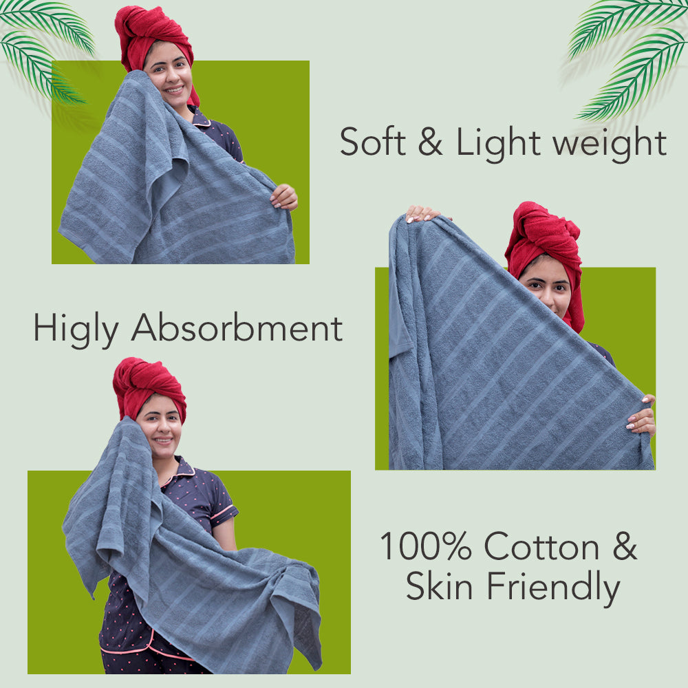 Burgundy and Grey 100% Cotton Set of 2 Combo 250 GSM Quick Dry Bath Towel