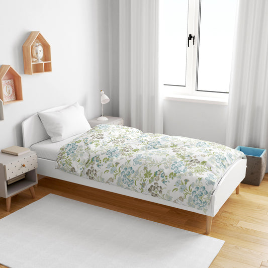White And Green 144 TC 100% Cotton Floral Pattern Baby Single Bed AC Blanket Dohar for Kids