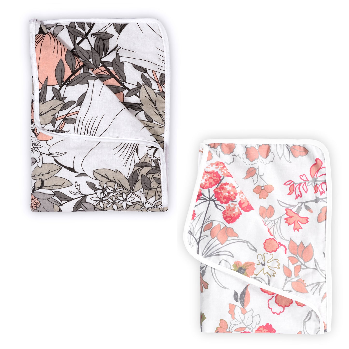 Grey and Peach Leaf Pattern Kids Dohar Blanket Combo Under 04 Years 100% Cotton