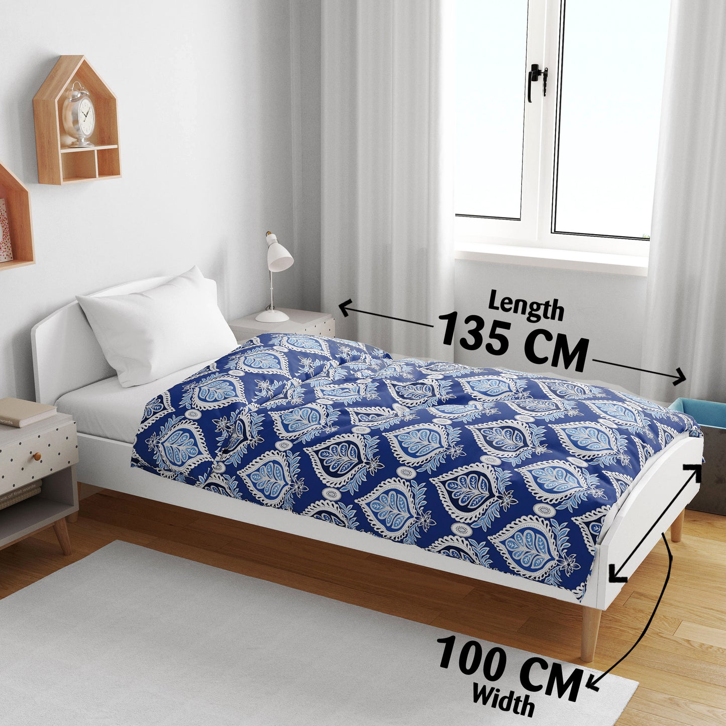 Blue and White Cotton 120 GSM Ultrasoft Reversible Single Baby Blanket for Babies