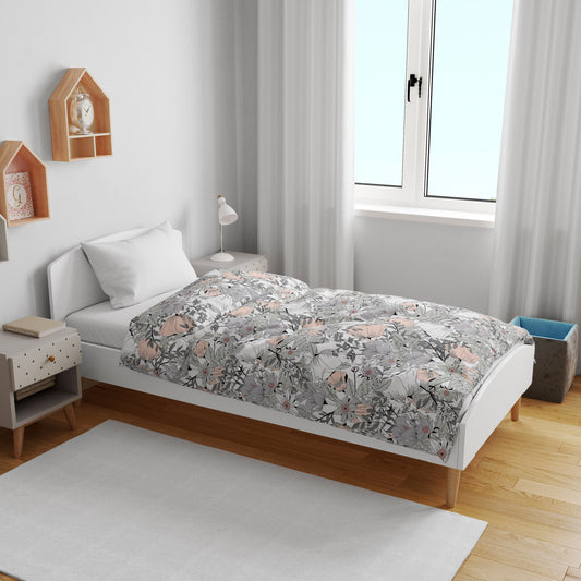 Grey Multicolor 144 TC 100% Cotton Floral Pattern Baby Single Bed AC Blanket Dohar for Kids