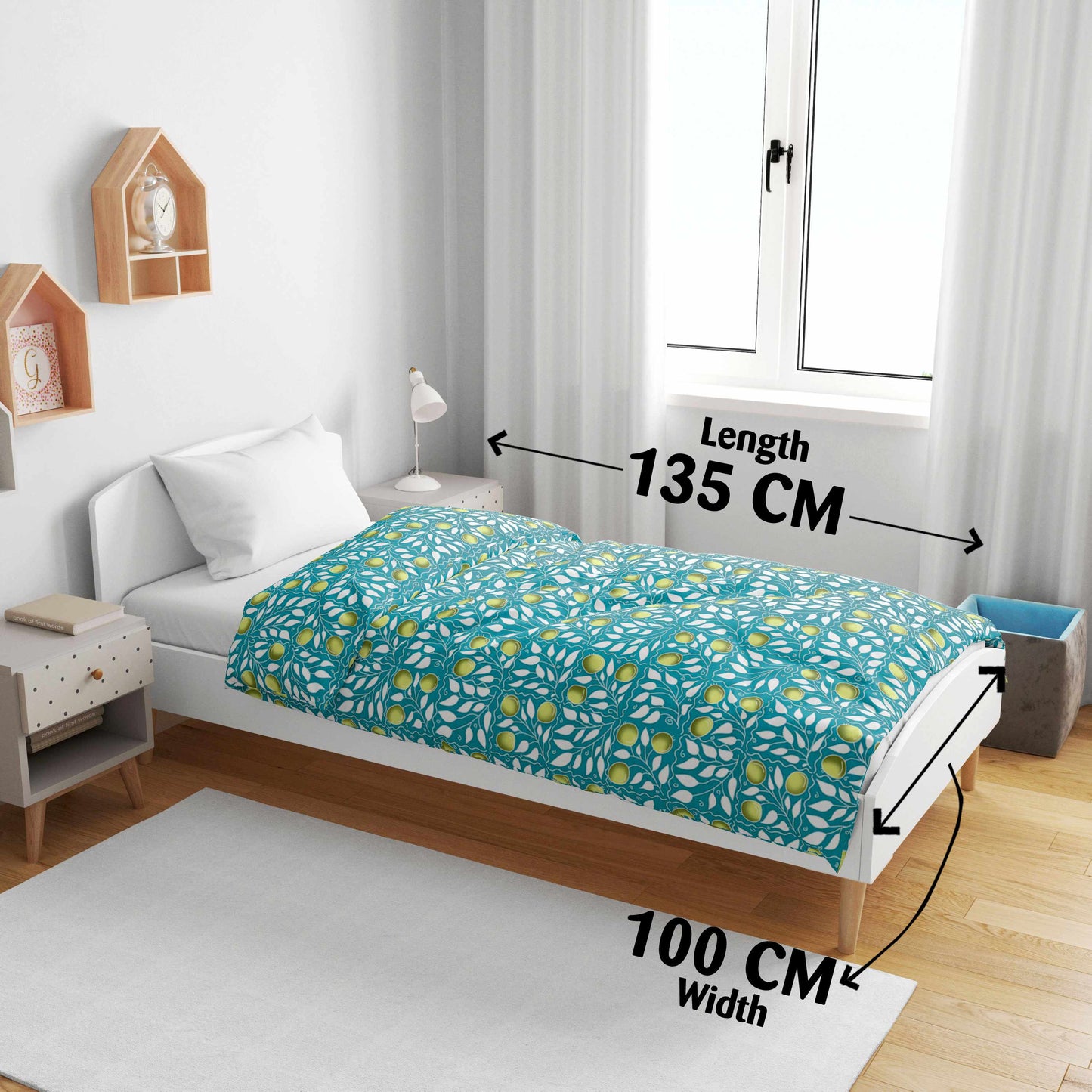 Blue and Yellow 144 TC 100% Cotton Floral Pattern Baby Single Bed AC Blanket Dohar for Kids