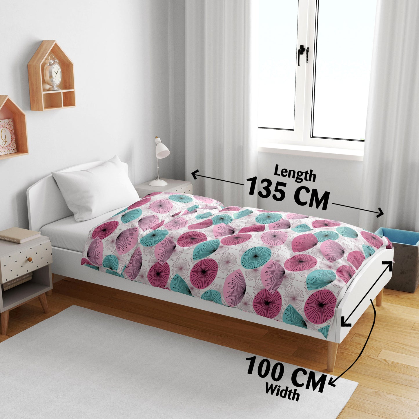 Dandelions Floral Print Pink Cotton 120 GSM Ultra soft Reversible Single Blanket for Babies