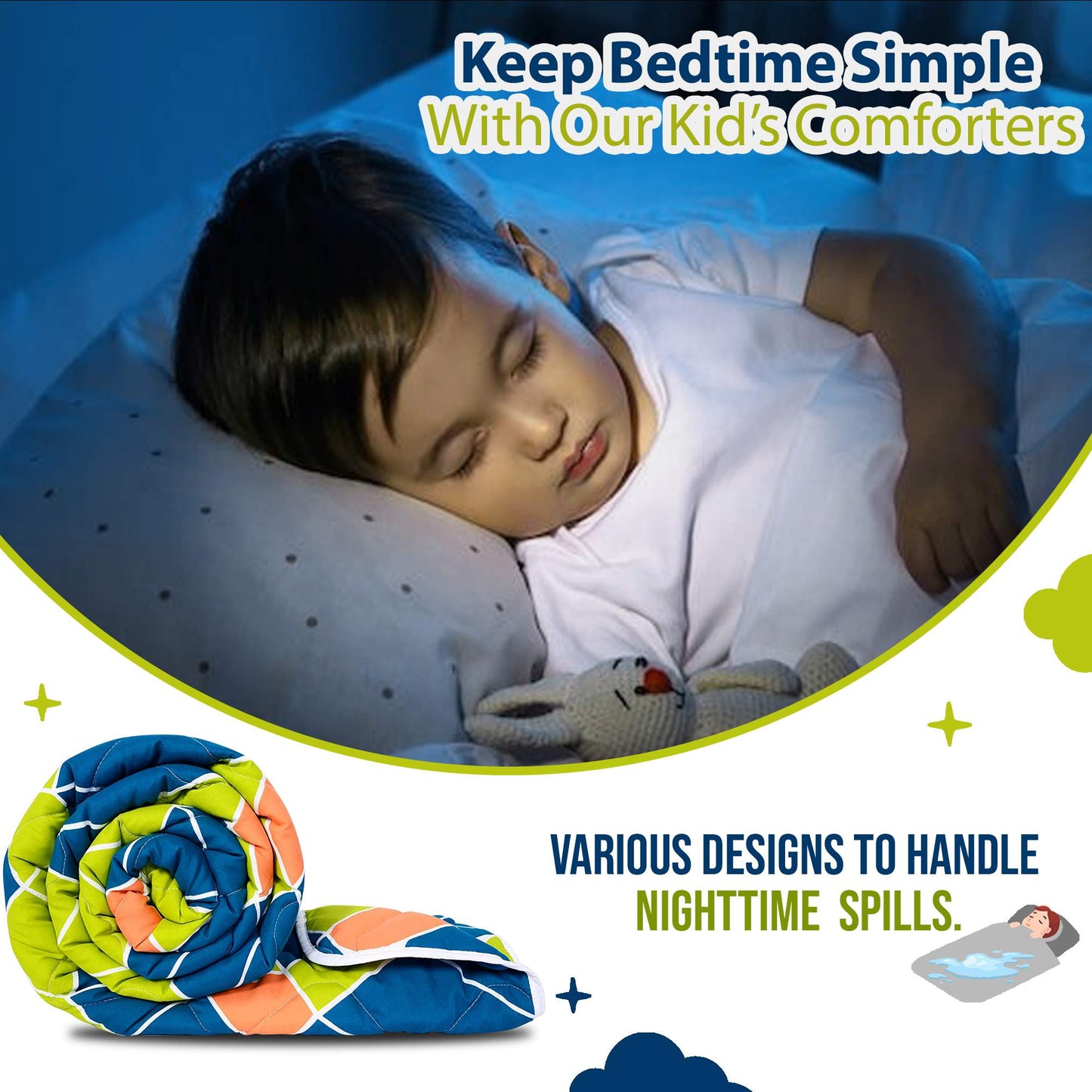 Green Abstract AC Quilt Comforter for Kids