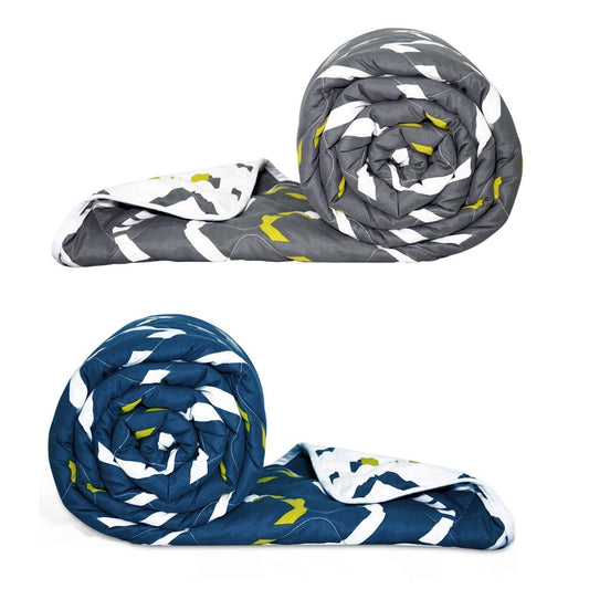 Blue and Grey Abstract Pattern Microfiber Single Comforter Combo