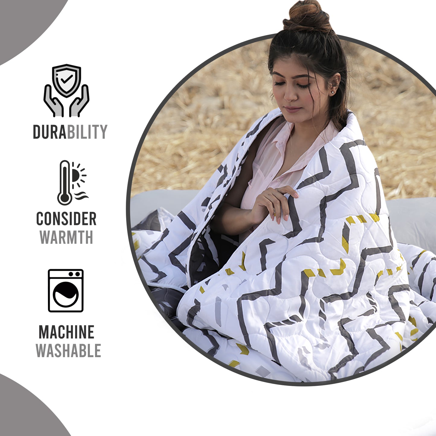 Grey and White Chevron AC Quilt Comforter for Single Bed