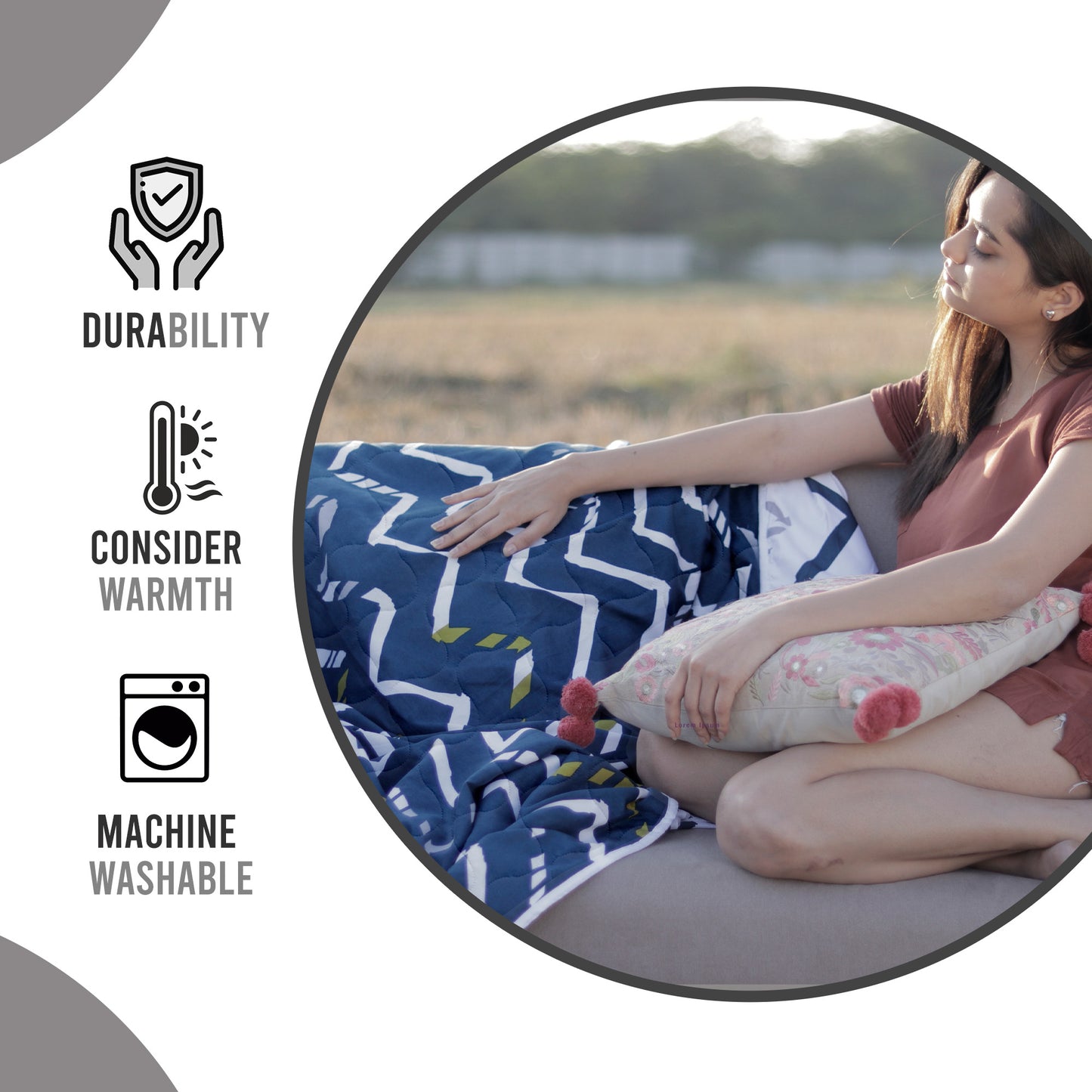 Blue and Grey Abstract Pattern Microfiber Single Comforter Combo