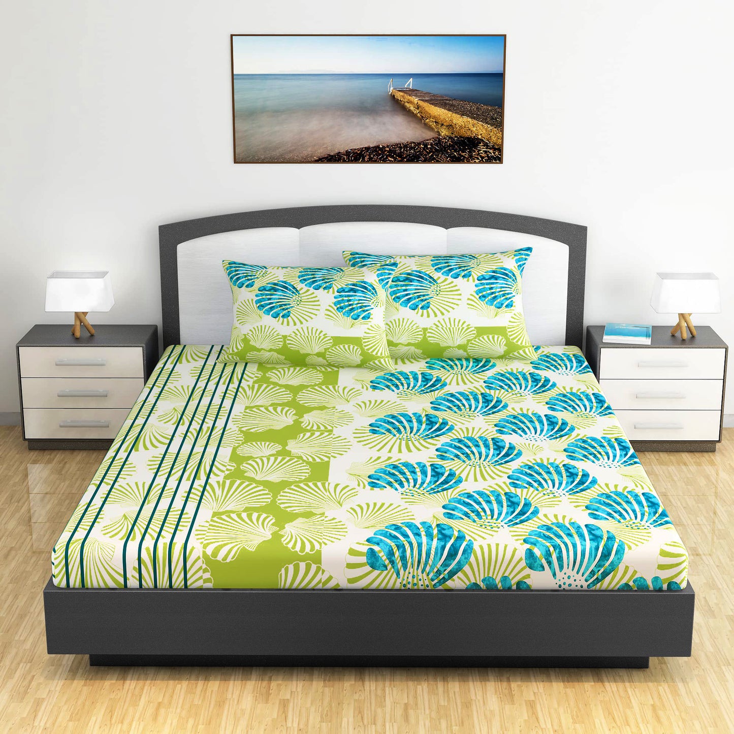 Neutral Floral Bedsheet For King Size Bed