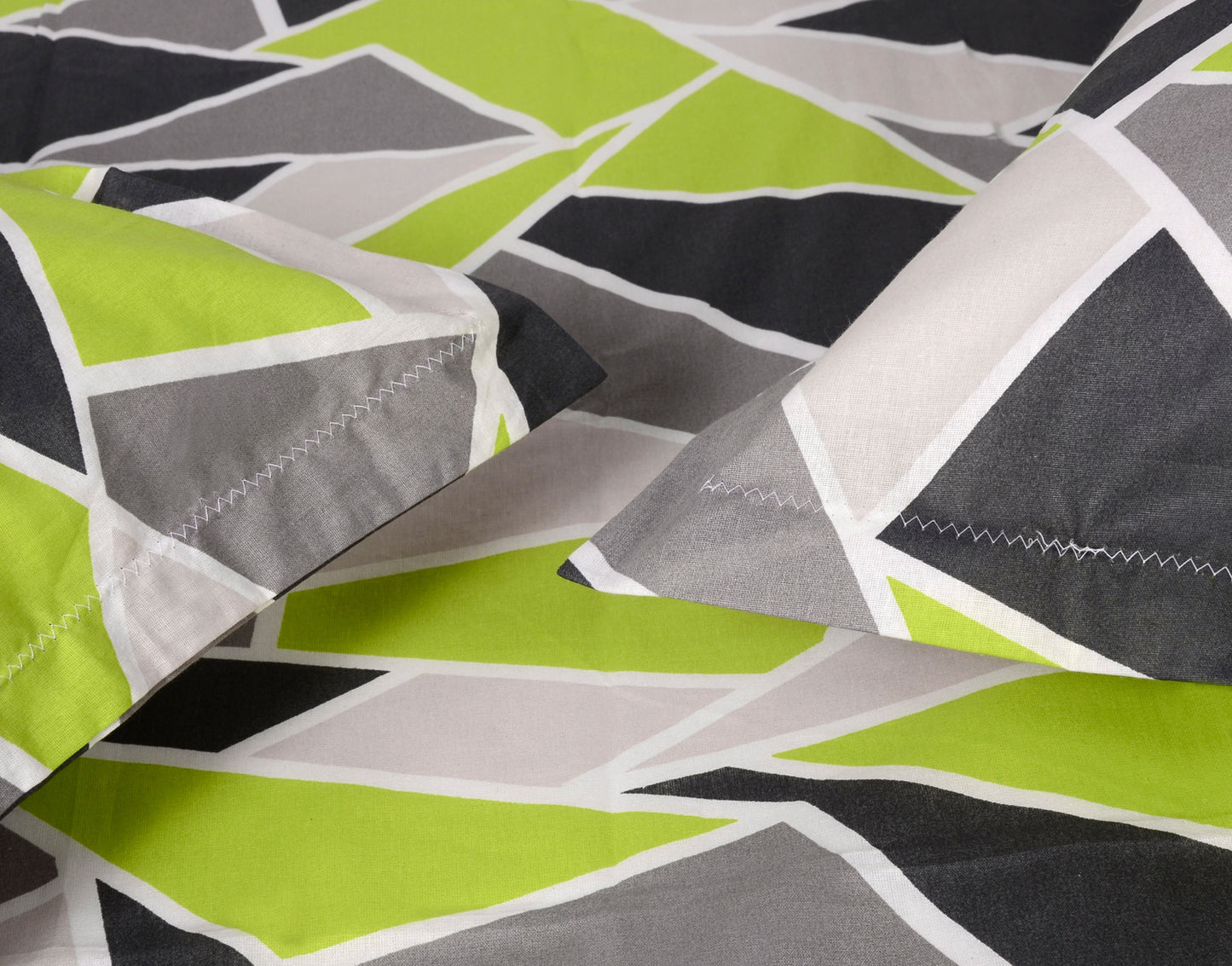 Triangle Lime Green and Grey Bedsheet for Double Bed - 100% Cotton